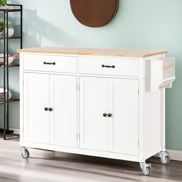 Red Barrel Studio® Kitchen Island With Wheels Solid Wood Kitchen Island